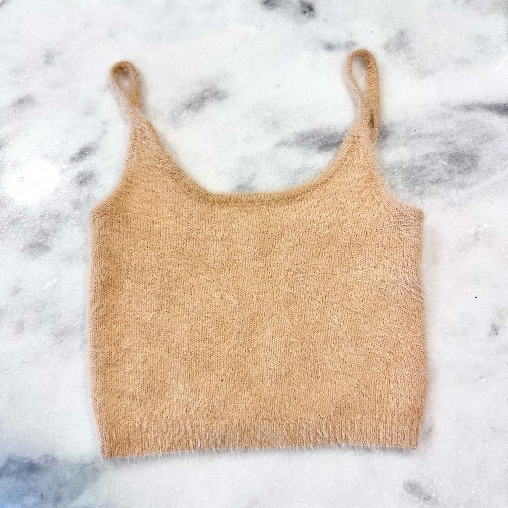 Kendall & Kylie Women's Knitted Faux Fur Crop Tank Top Tank Size XS